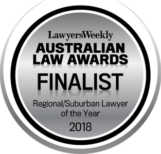 Image Shows: of Australian law awards finalist regional/suburban lawyer of the year 2018 logo