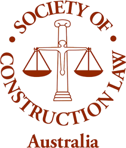 Image Shows: of Society of Construction Law Australia logo in burgundy