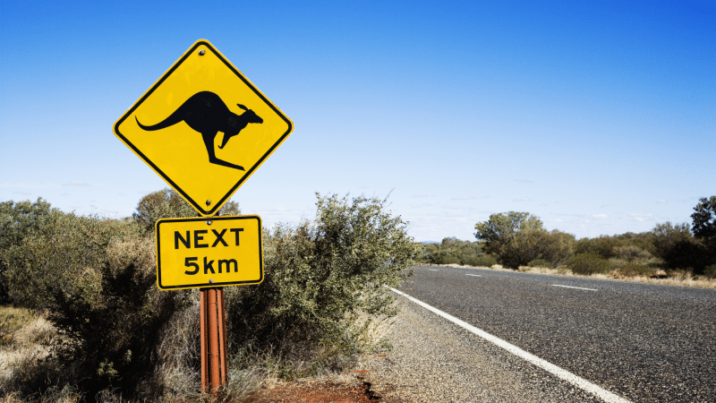 rural road in Australia with sign