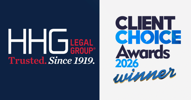 Image shows HHG Legal Group Logo and Client Choice Awards 2026 Winner Logo
