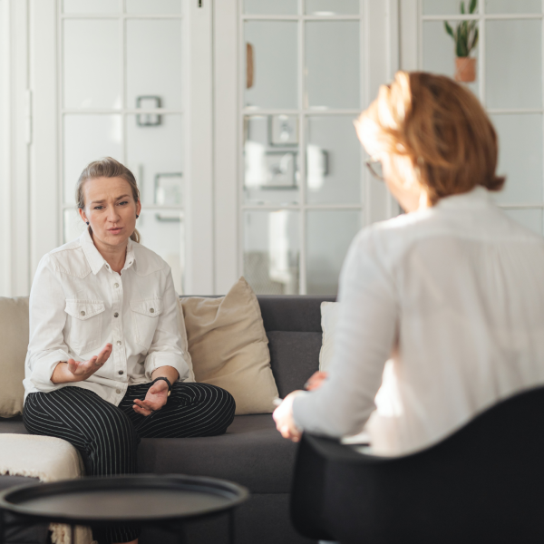 Image Shows: a lady talking to a professional