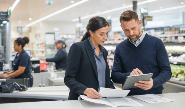payroll and timesheet review in a retail workplace.