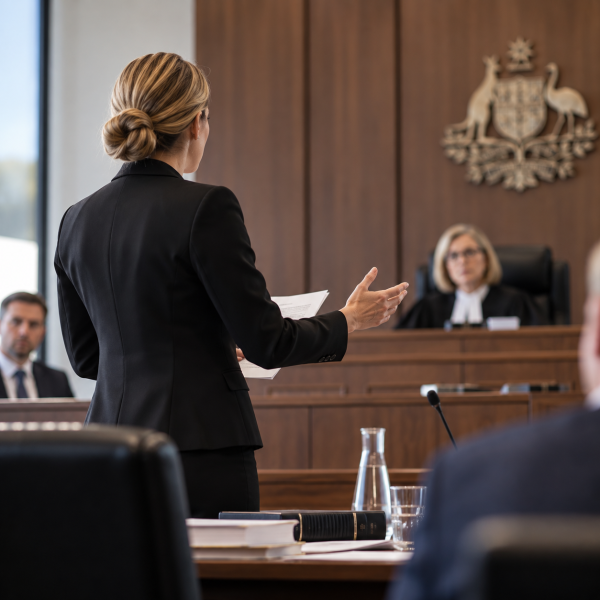 Female Lawyer advocating in court