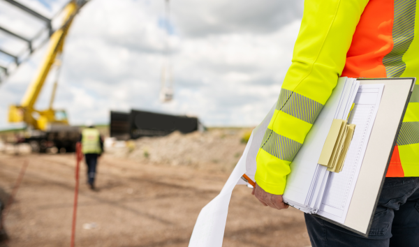 image shows construction worker on a construction site