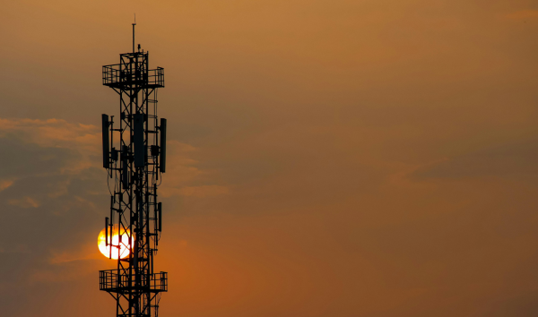Image shows telecommunications tower.